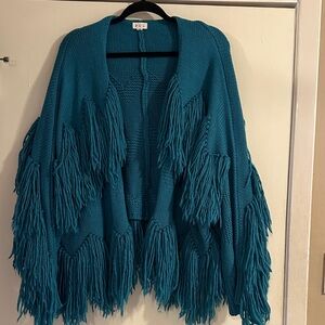POL Turquoise Fringe Cardigan